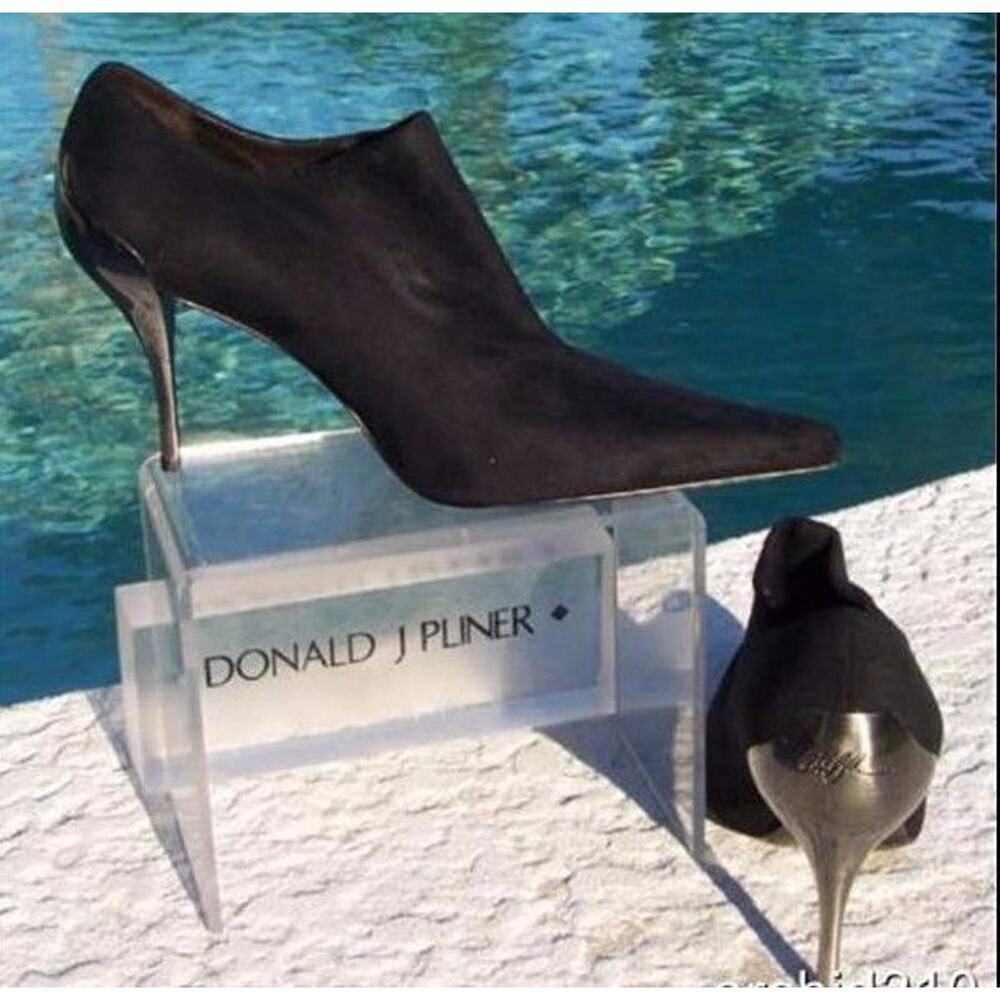 Donald Pliner Black Elastic Suede Leather Shoe Pump Metal Heel Bootie NWT $345 - Picture 5 of 5